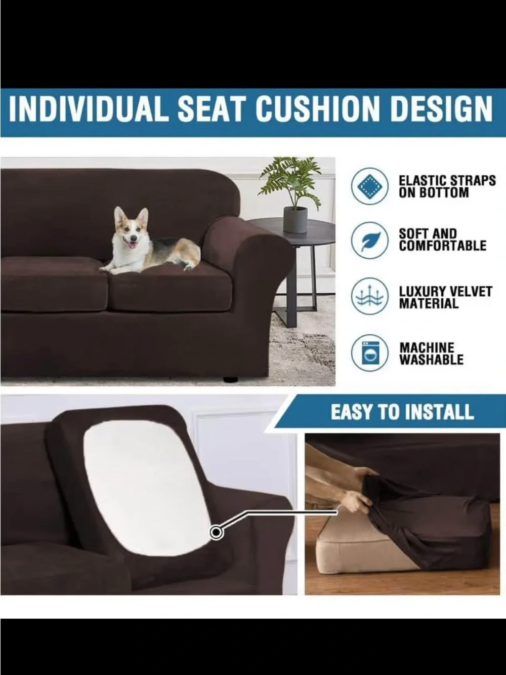 New velvet Two-Seater Sofa loveseat Slipcover Chocolate Brown